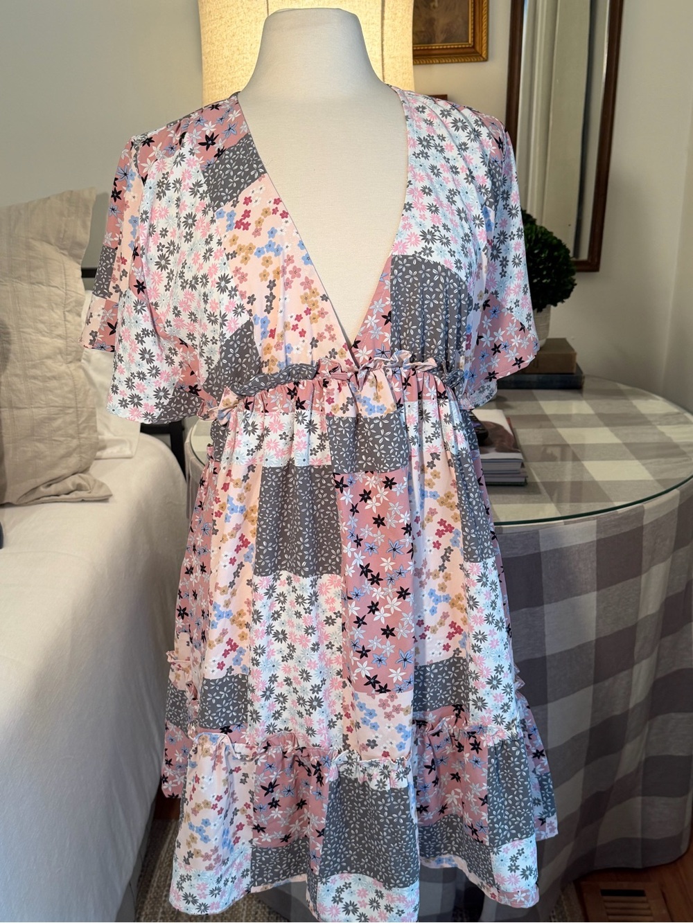 Umgee Floral Patchwork V-Neck Dress.NWT. Size Small